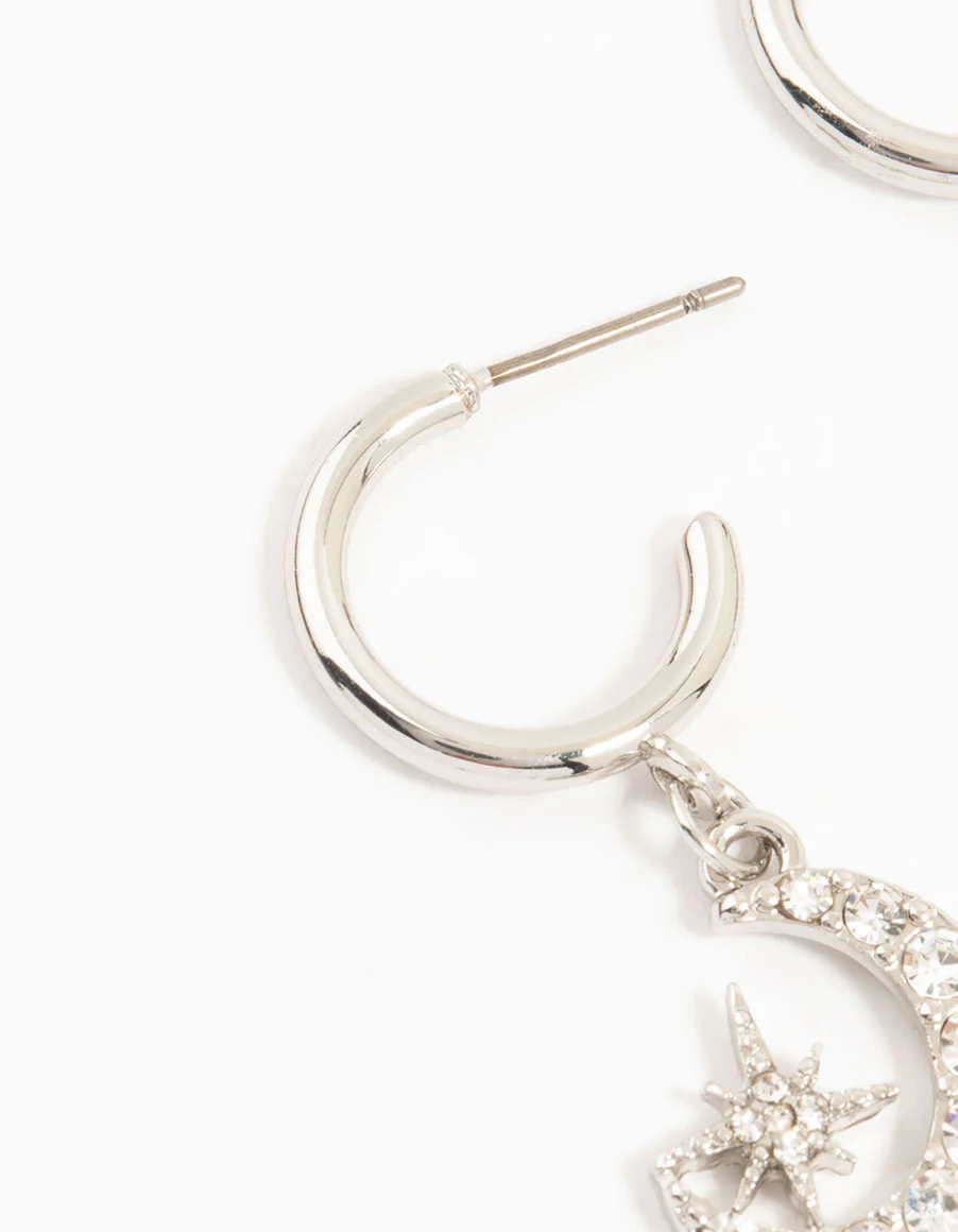 Silver Plated Heart, Moon & Star Hoop Earrings 3-Pack - Image 2