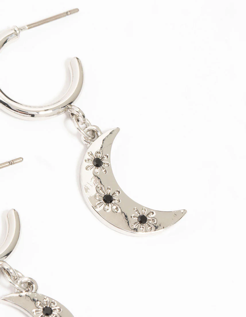Silver Plated Heart, Moon & Star Hoop Earrings 3-Pack - Image 3