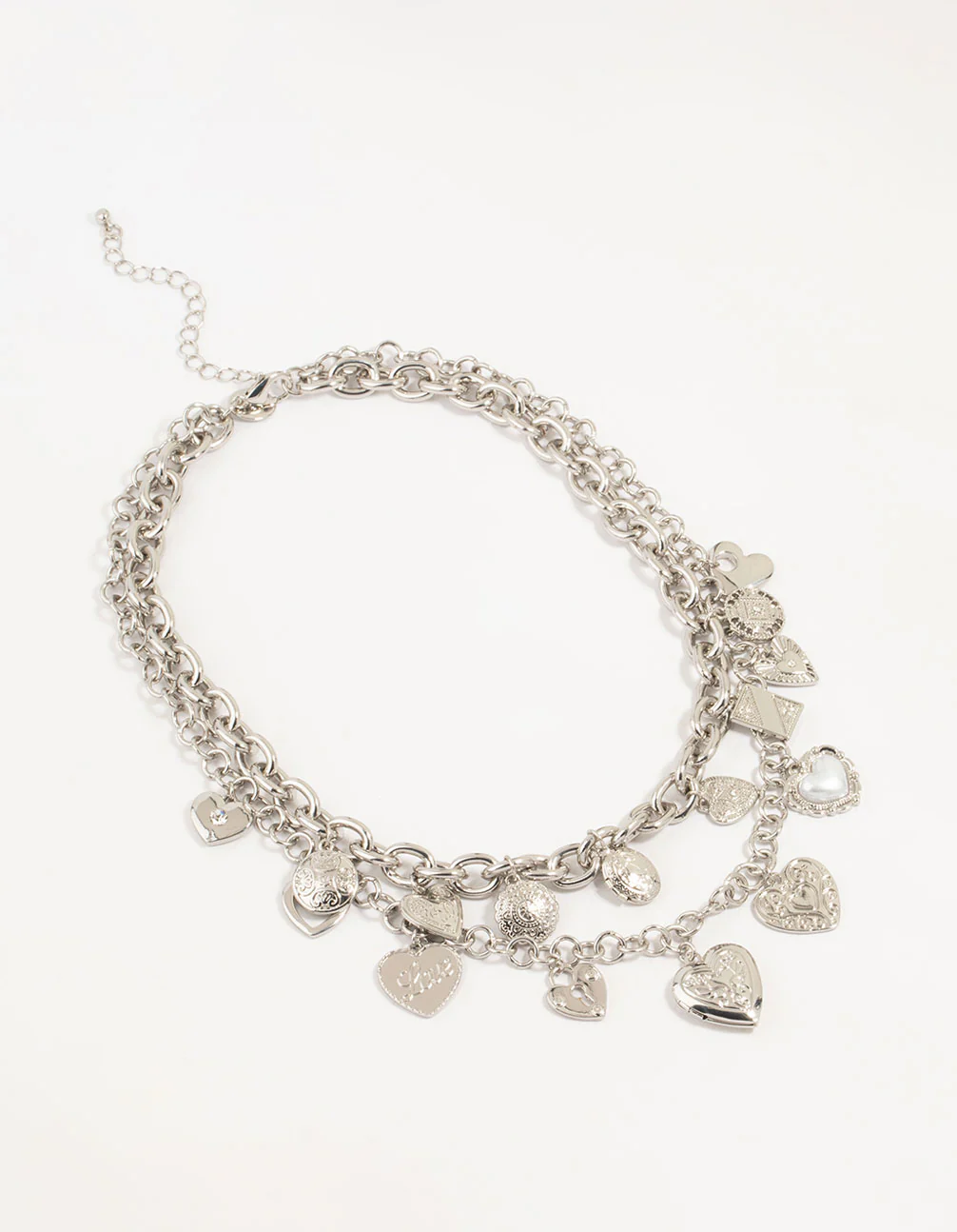 Silver Layered Heart Charm Necklace - Image 2