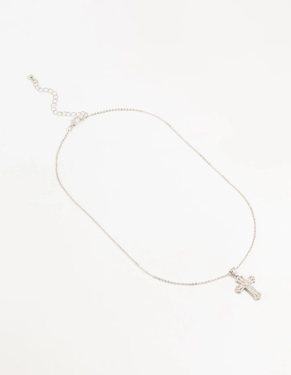 Silver Plated Mini Radiant Cubic Zirconia Cross Necklace - Image 4