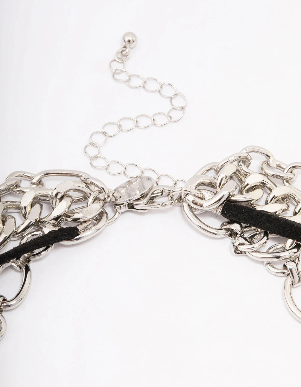 Silver Puffy Heart Layered Mixed Chain Necklace - Image 3