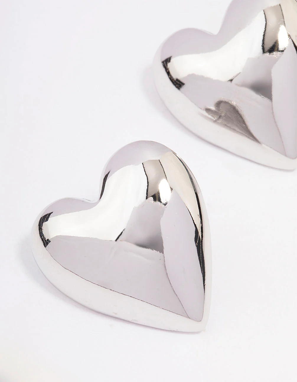 Silver Puffy Heart Stud Earrings - Image 2