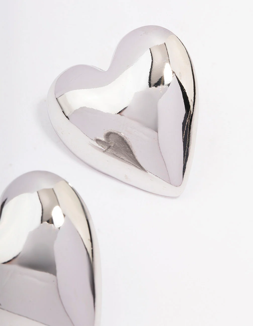 Silver Puffy Heart Stud Earrings - Image 3