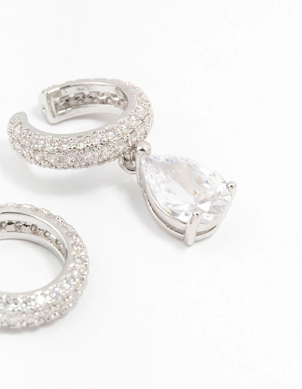 Rhodium PVD Cubic Zirconia Cuff Earrings 2-Pack - Image 2