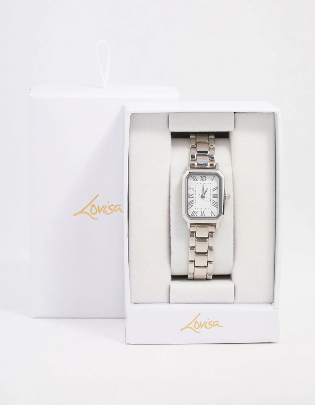 Silver Rectangle Roman Numeral Watch - Image 3