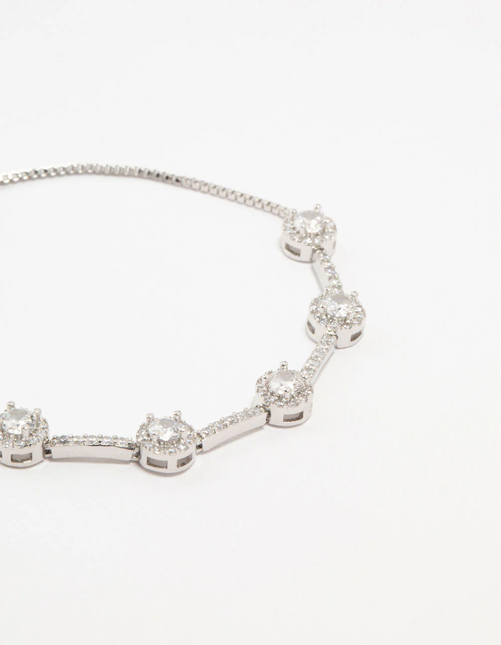 Silver Round Cubic Zirconia Halo Toggle Bracelet - Image 2