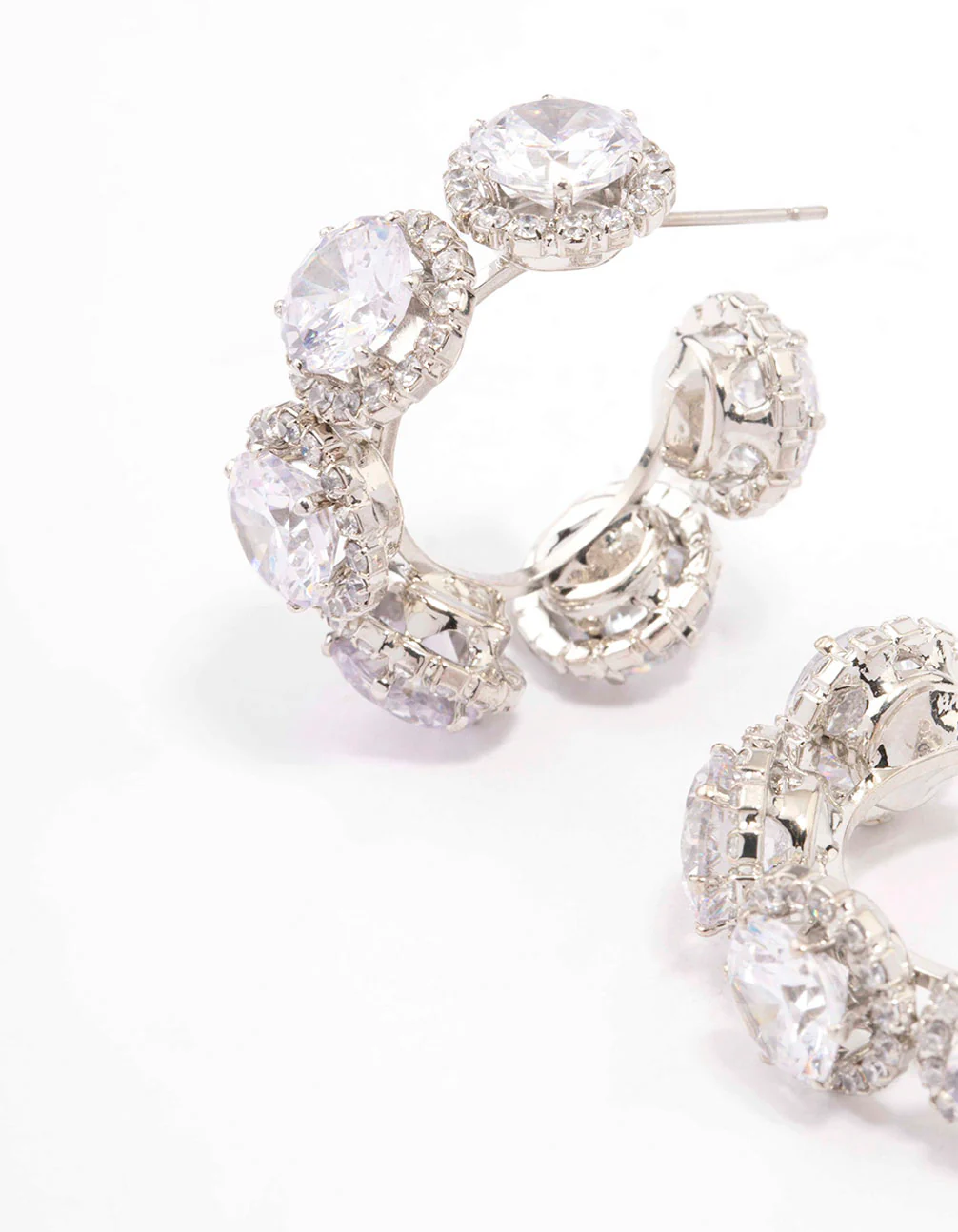 Silver Round Cubic Zirconia Small Hoop Earrings - Image 2