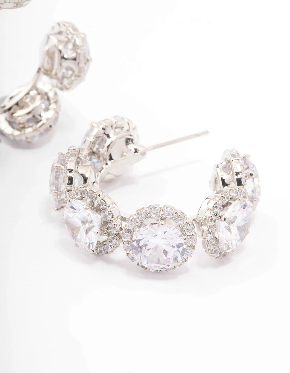 Silver Round Cubic Zirconia Small Hoop Earrings - Image 3