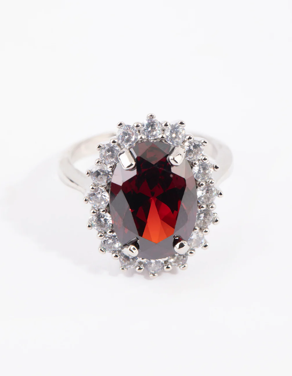 Silver Ruby Cubic Zirconia Oval Ring - Image 2