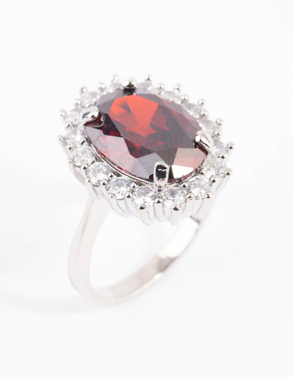Silver Ruby Cubic Zirconia Oval Ring - Image 3