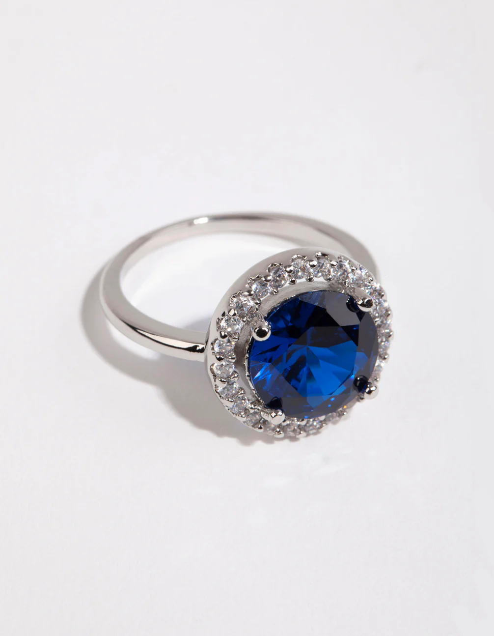 Silver Sapphire Cubic Zirconia Halo Ring - Image 2