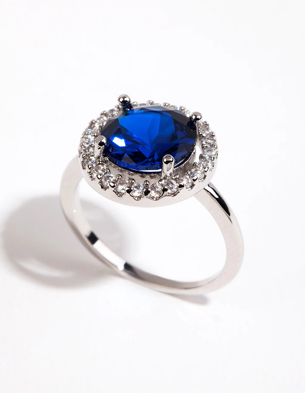 Silver Sapphire Cubic Zirconia Halo Ring - Image 3