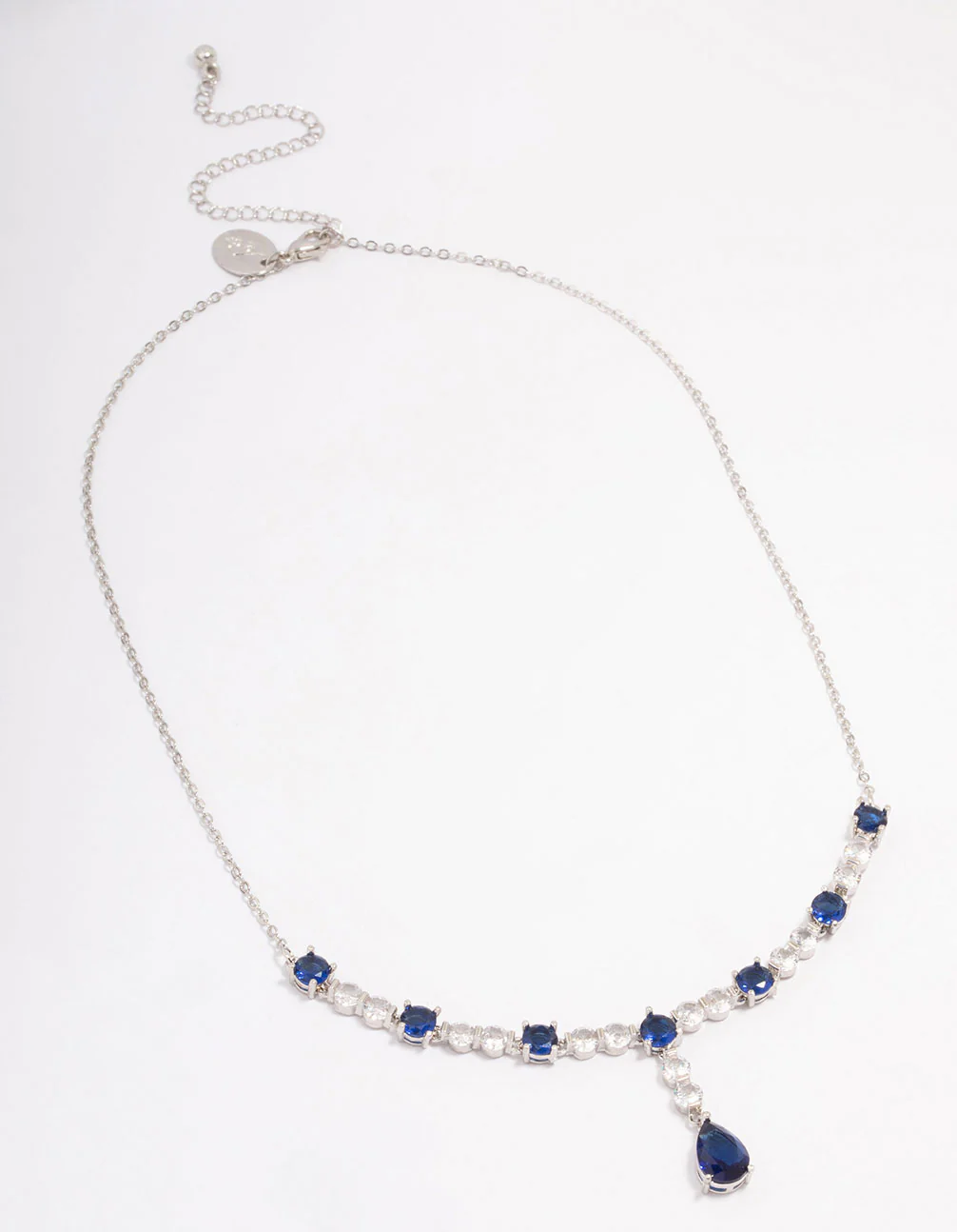 Silver Sapphire Stone Drop Necklace - Image 2