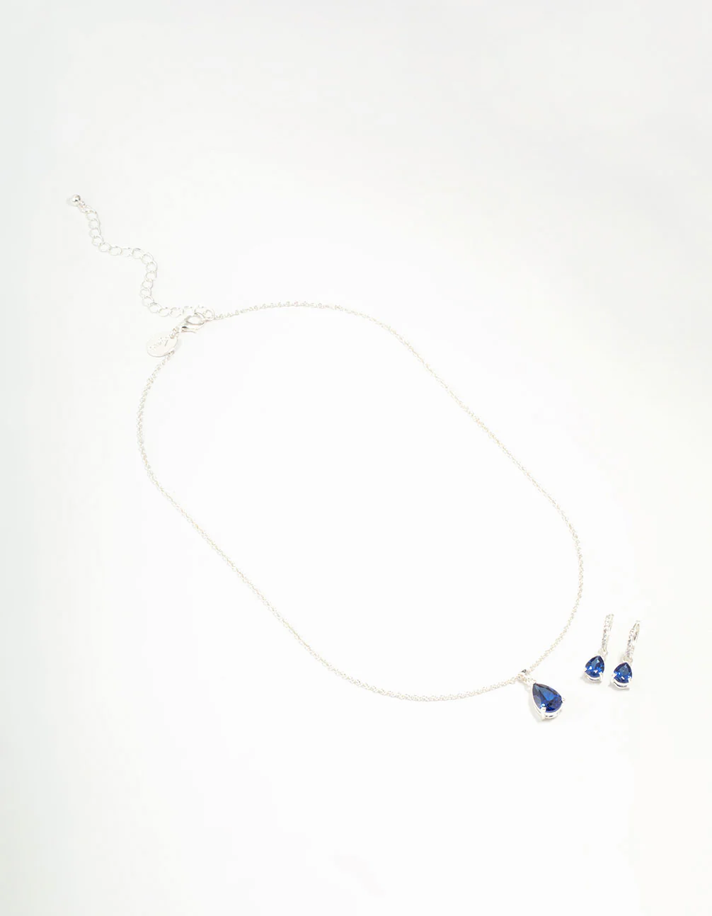 Silver Sapphire Teardrop Necklace & Earrings Set - Image 2