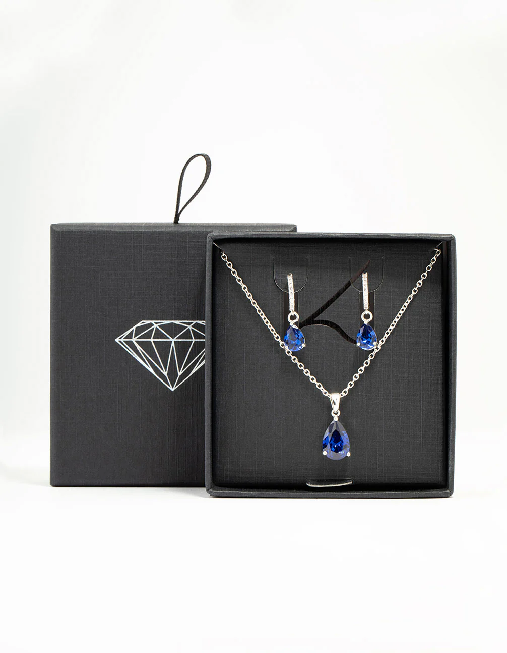 Silver Sapphire Teardrop Necklace & Earrings Set - Image 3