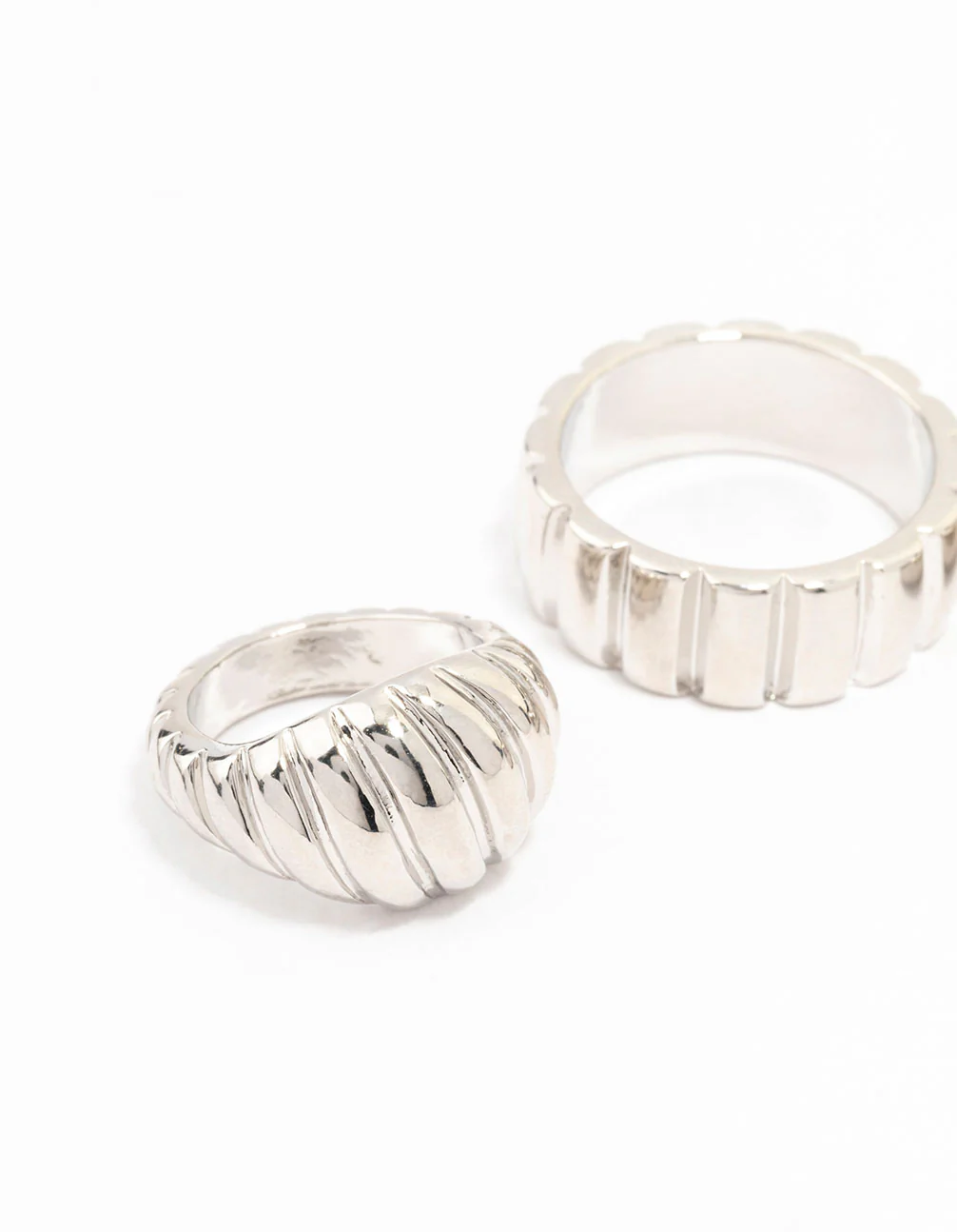 Silver Smooth & Ribbed Rings 3-Pack - Image 2