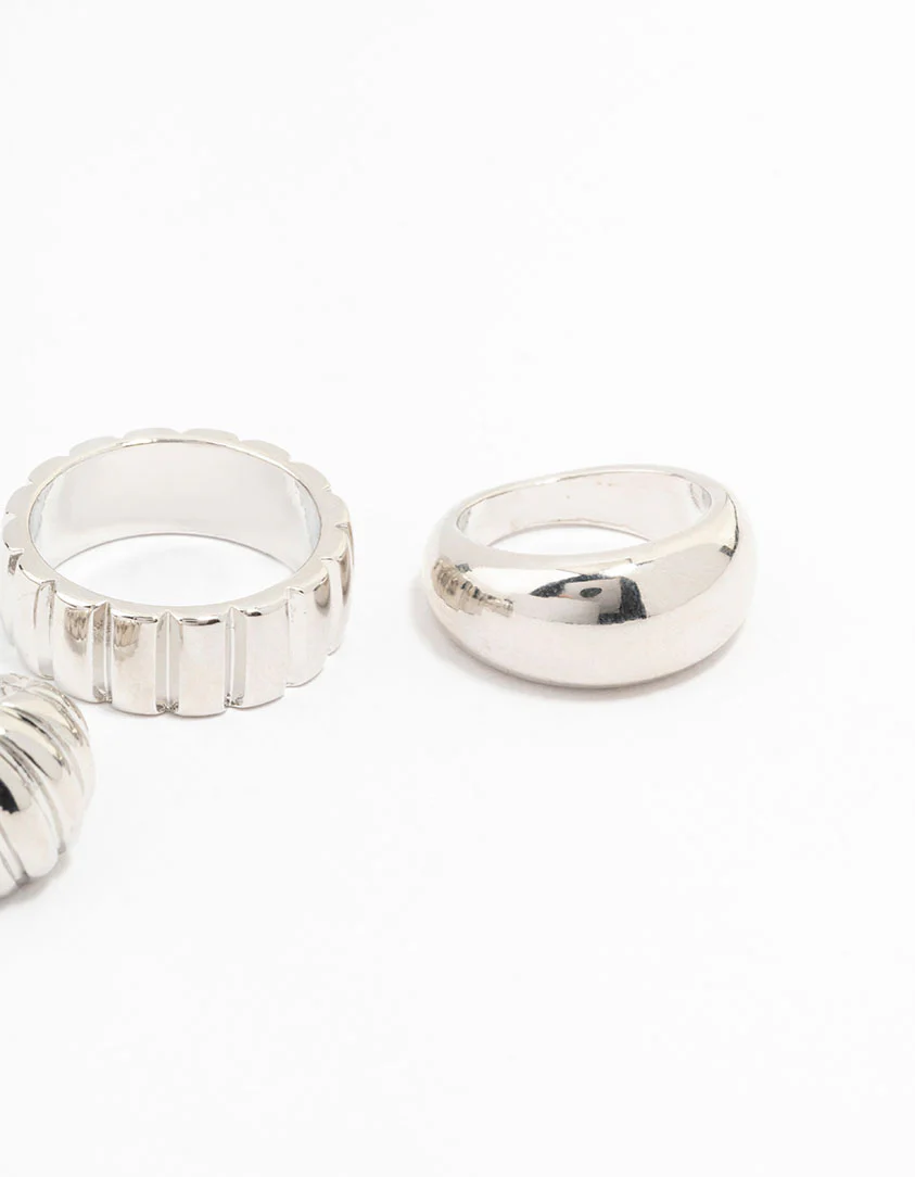 Silver Smooth & Ribbed Rings 3-Pack - Image 3