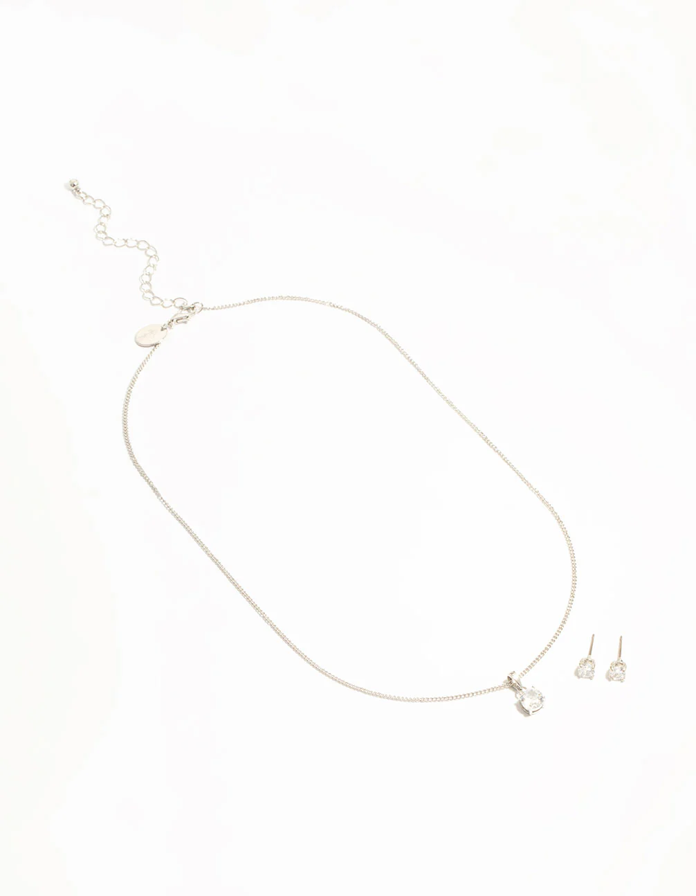 Silver Cubic Zirconia Solitaire Necklace & Stud Earrings Set - Image 2