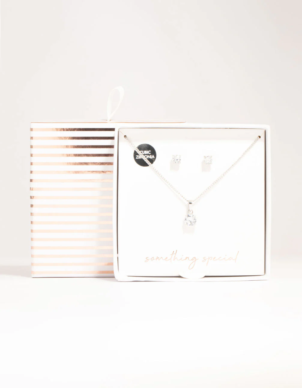 Silver Cubic Zirconia Solitaire Necklace & Stud Earrings Set - Image 3