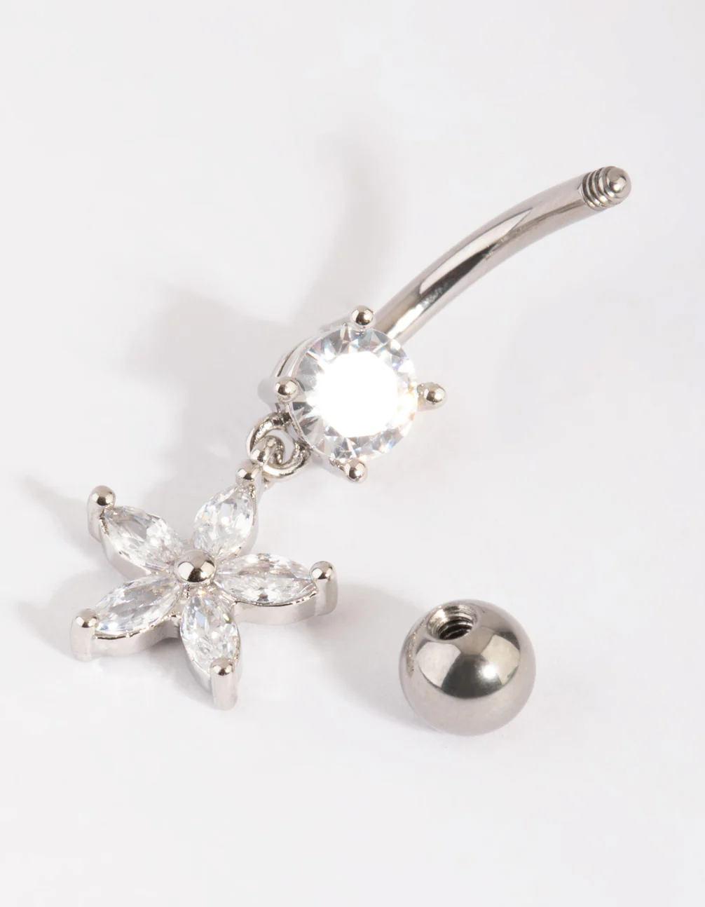 Surgical Steel Cubic Zirconia Flower Belly Bar - Image 2