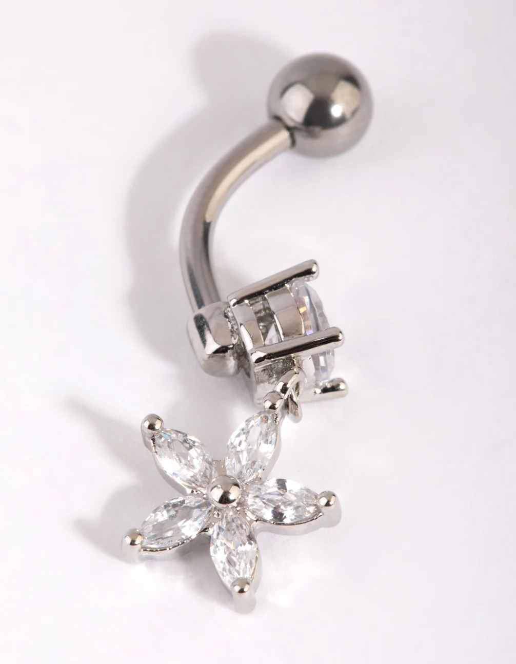 Surgical Steel Cubic Zirconia Flower Belly Bar - Image 3