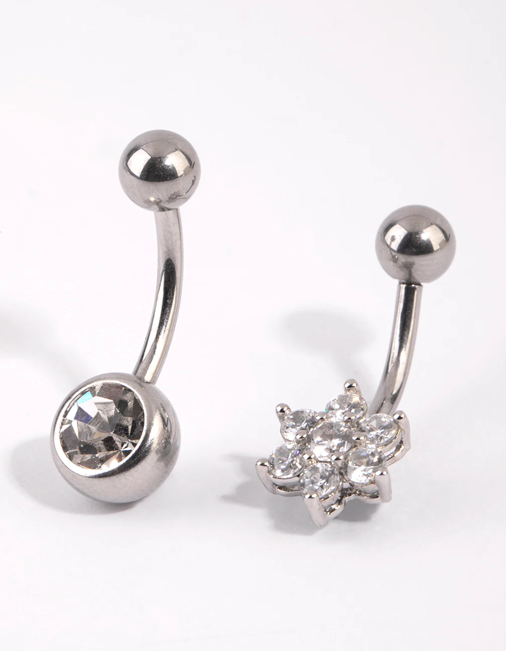 Surgical Steel Flower Diamante Belly Bar Set - Image 2