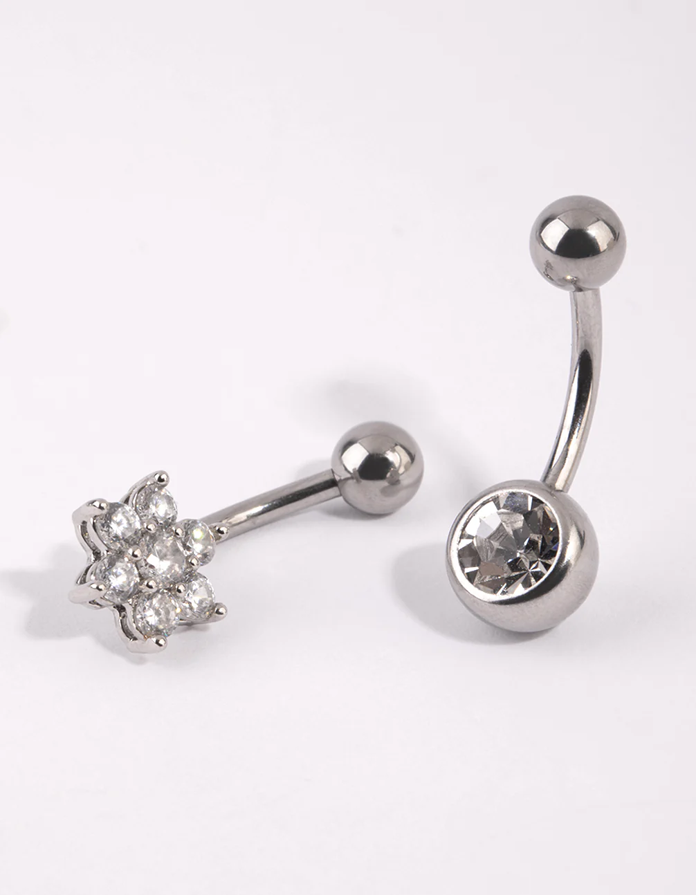 Surgical Steel Flower Diamante Belly Bar Set - Image 3