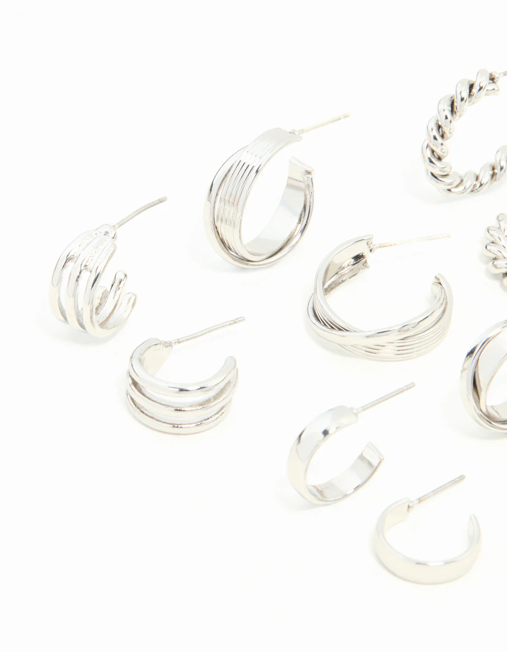 Silver Twisted & Sleek Hoop Earrings 6-Pack - Image 2