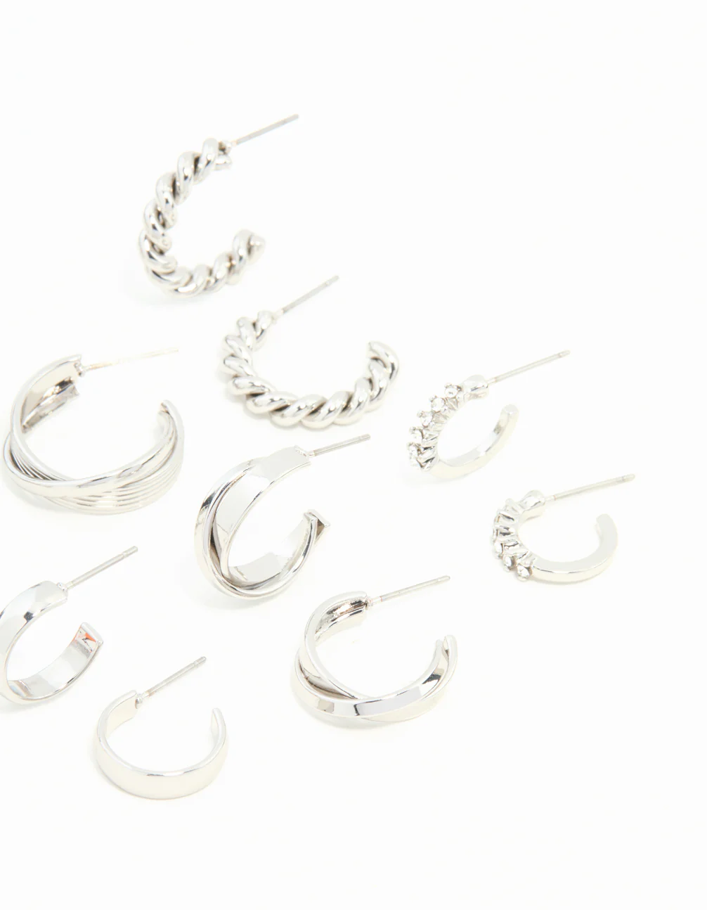 Silver Twisted & Sleek Hoop Earrings 6-Pack - Image 3
