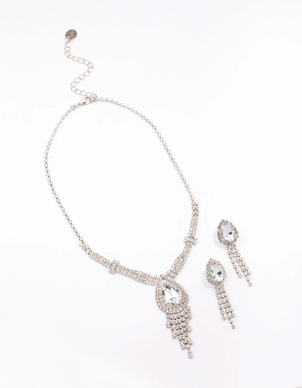 Silver Vintage Diamante Drop Jewellery Set - Image 2