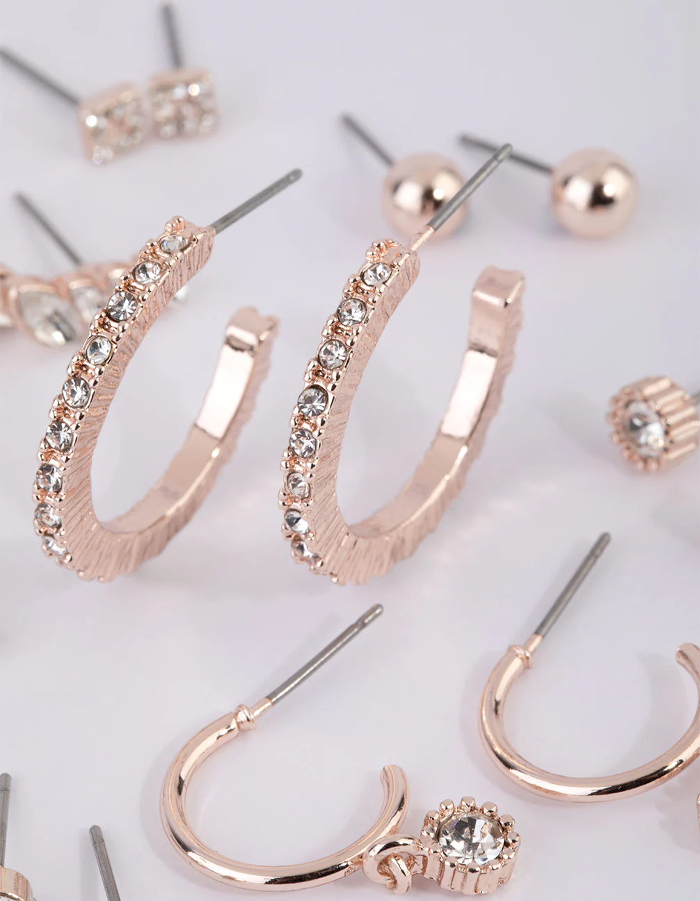 Rose Gold Plain Diamante Stud Earring Pack - Image 2