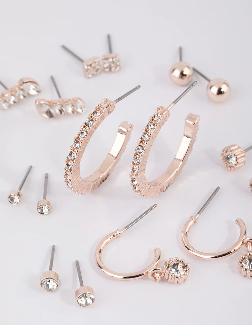 Rose Gold Plain Diamante Stud Earring Pack - Image 3