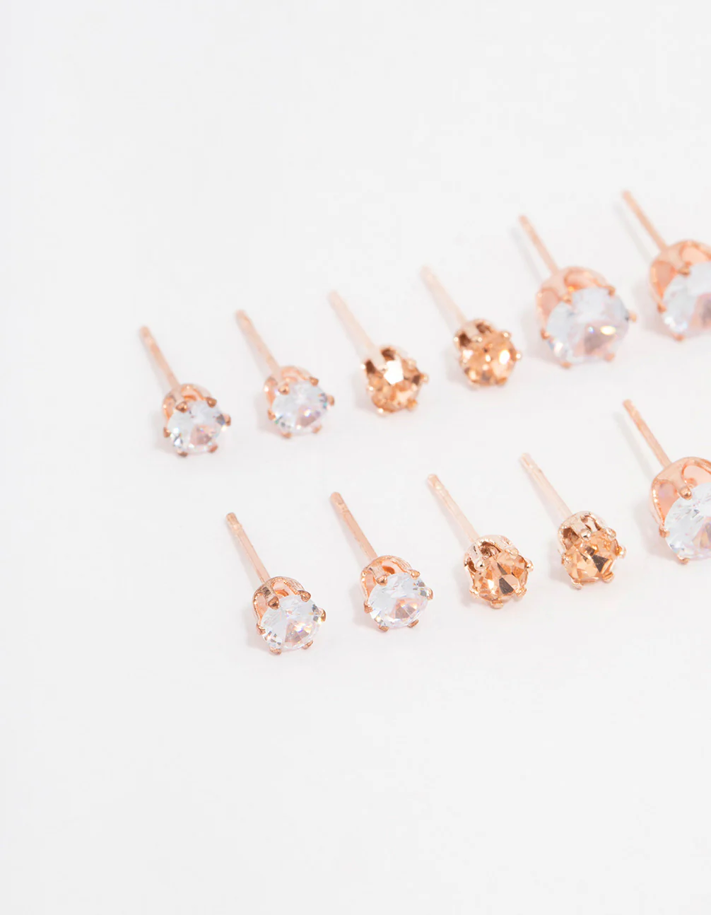 Rose Gold Basic Diamante Stud Earrings 8-Pack - Image 2