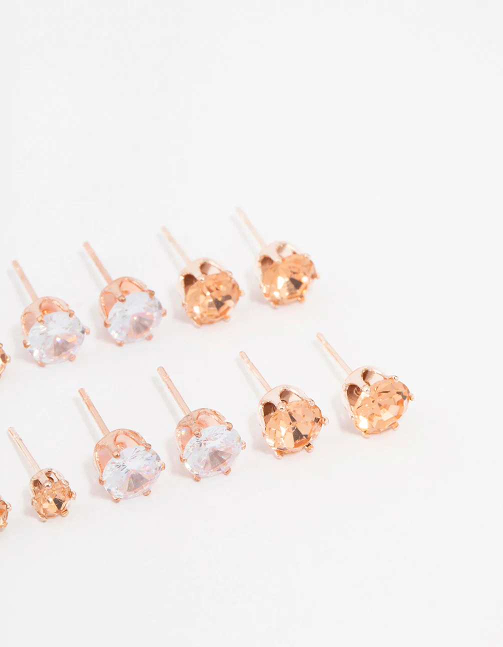 Rose Gold Basic Diamante Stud Earrings 8-Pack - Image 3