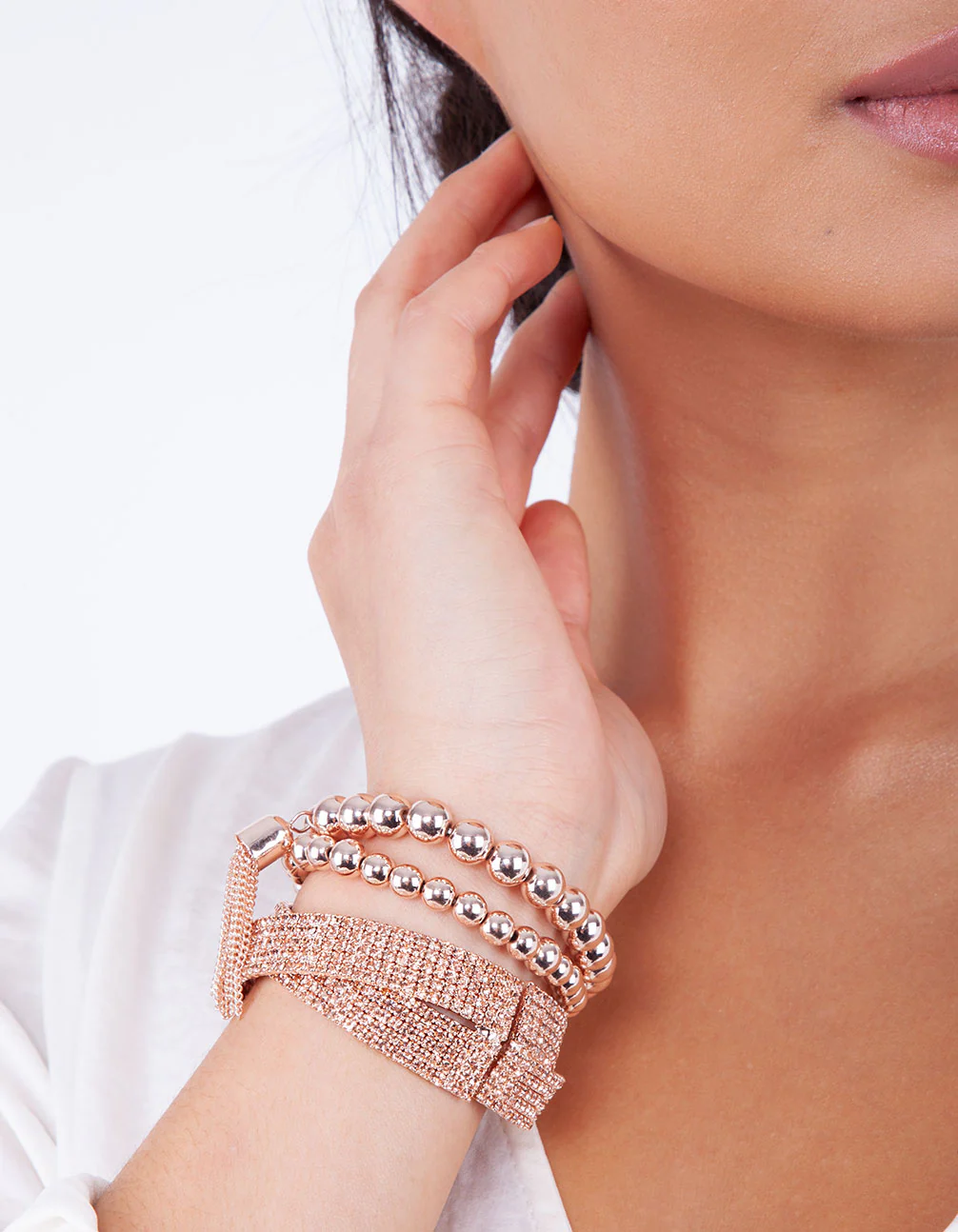 Rose Gold Bead & Mesh Bracelet Pack - Image 2