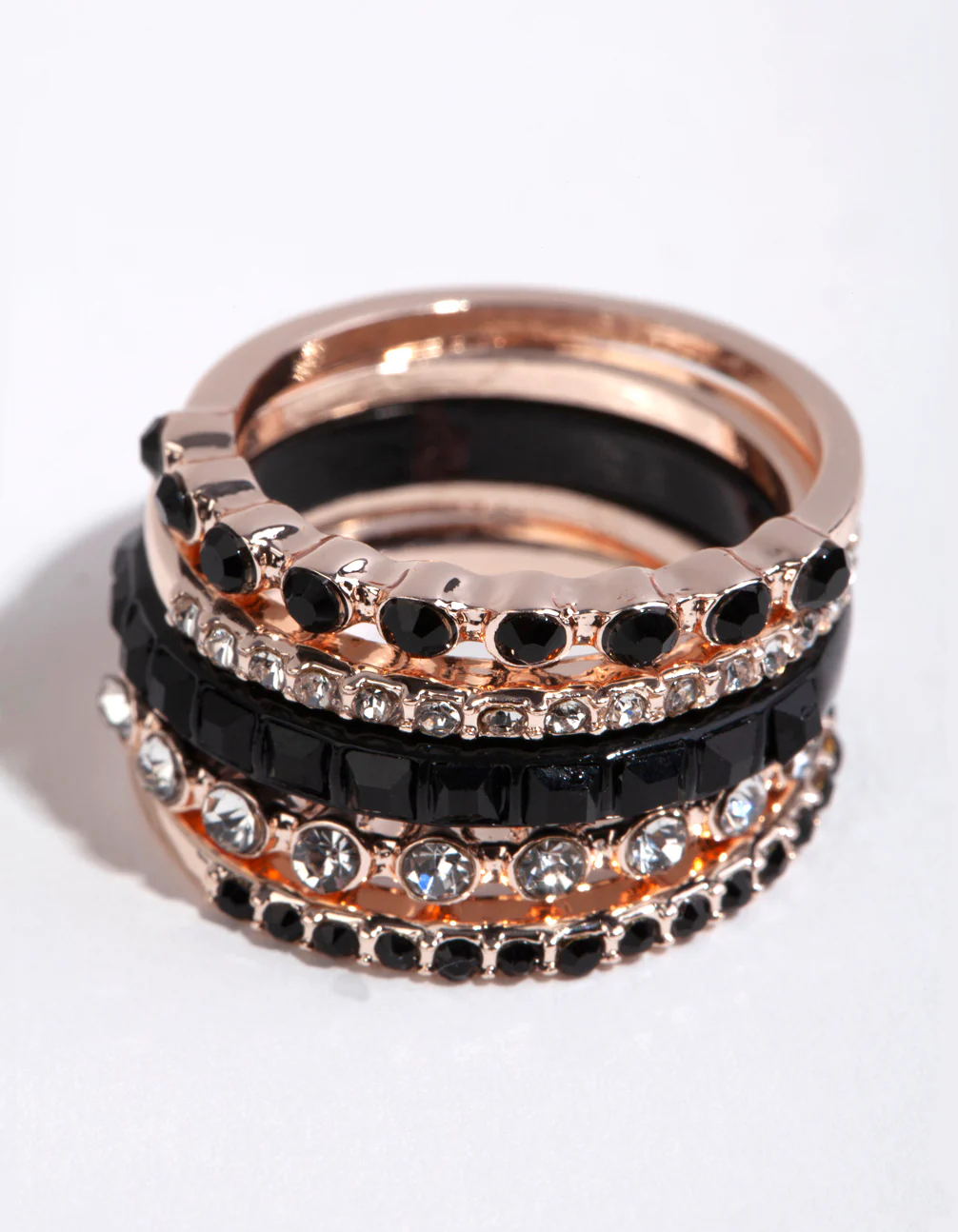 Rose Gold Black Stone Ring 4-Pack - Image 3