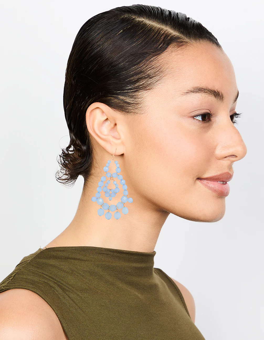 Rose Gold Blue Beaded Drop Earrings - Image 3