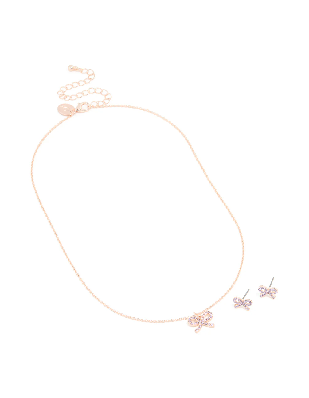 Rose Gold Bow Diamante Jewellery Set - Image 2
