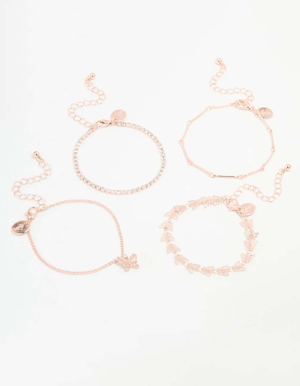Rose Gold Butterfly & Chain Bracelets 4-Pack