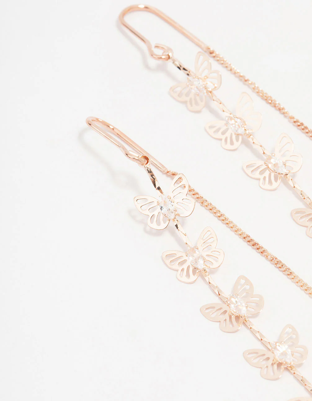 Rose Gold Butterfly Cubic Zirconia Drop Earrings - Image 2