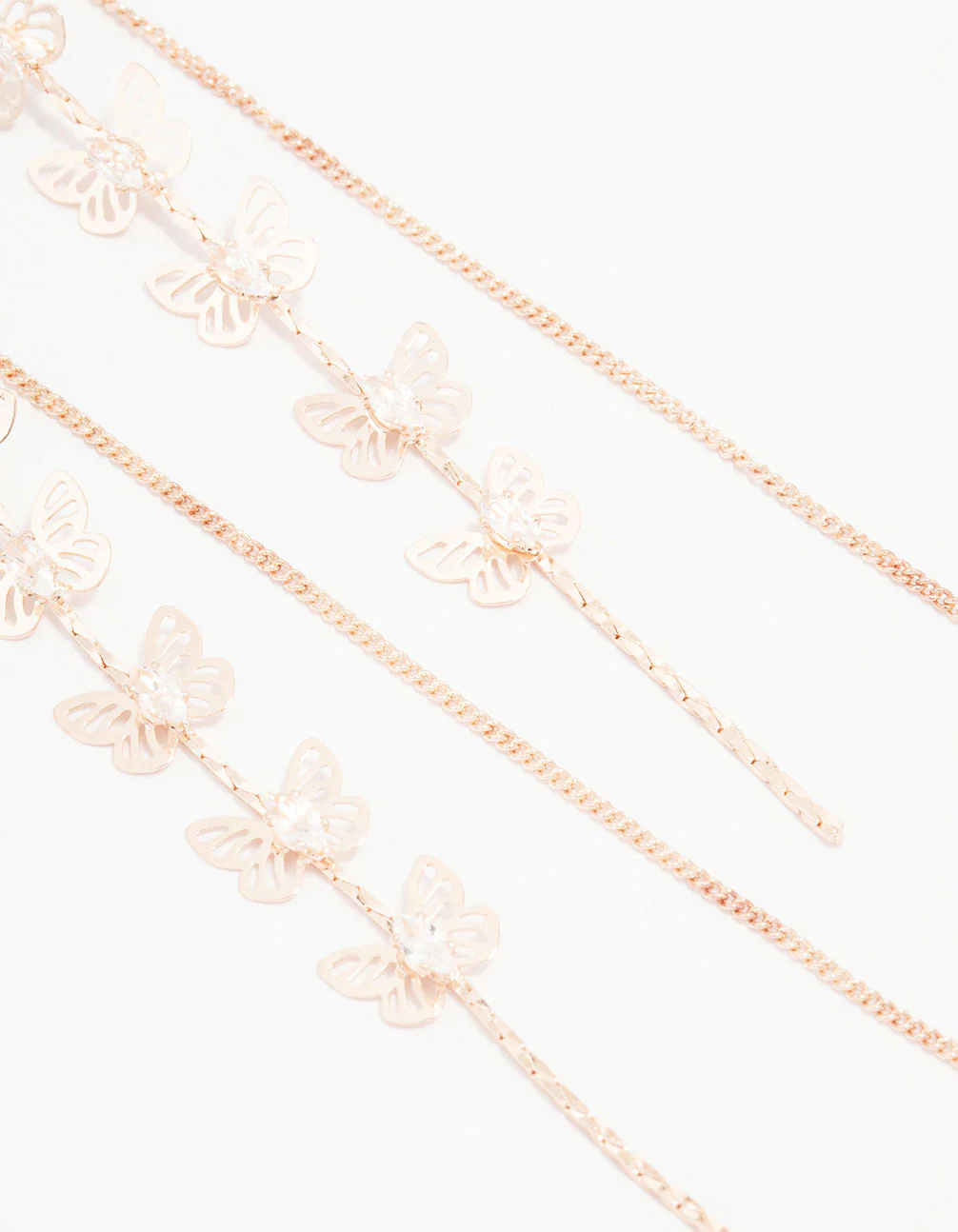 Rose Gold Butterfly Cubic Zirconia Drop Earrings - Image 3