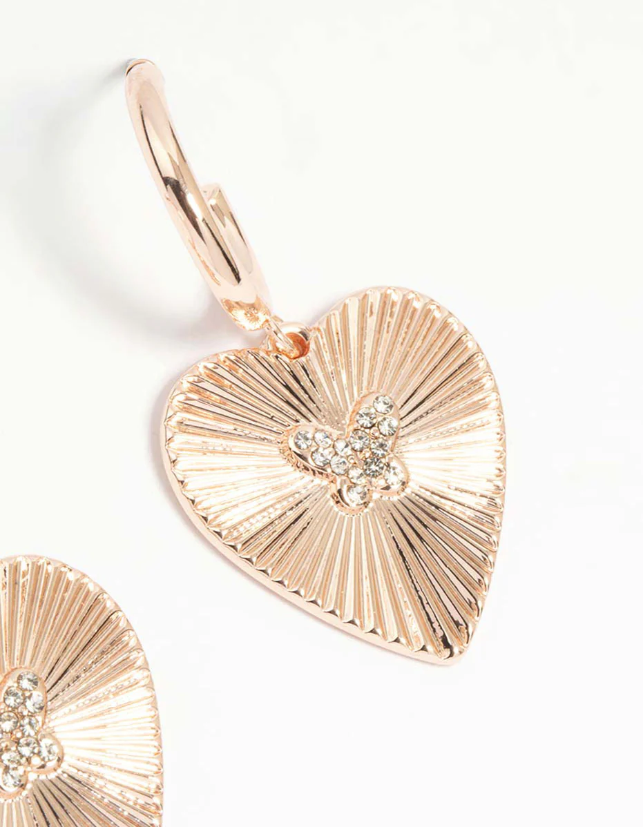 Rose Gold Butterfly & Heart Hoop Earrings - Image 5