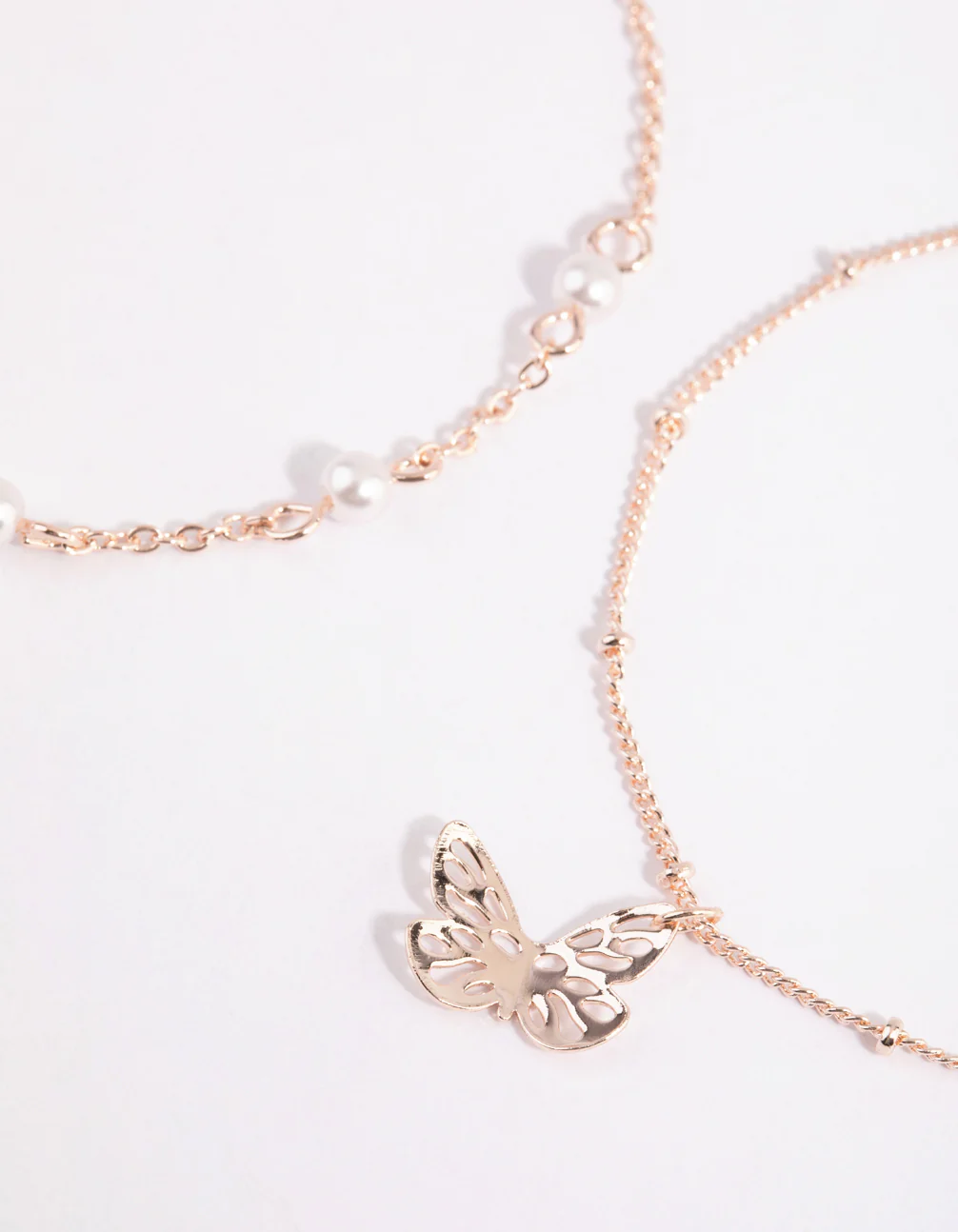 Rose Gold Pearl & Butterfly Bracelet Set - Image 2
