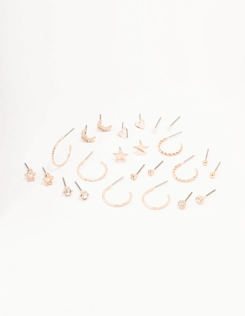 Rose Gold Celestial Heart Stud Earrings 12-Pack