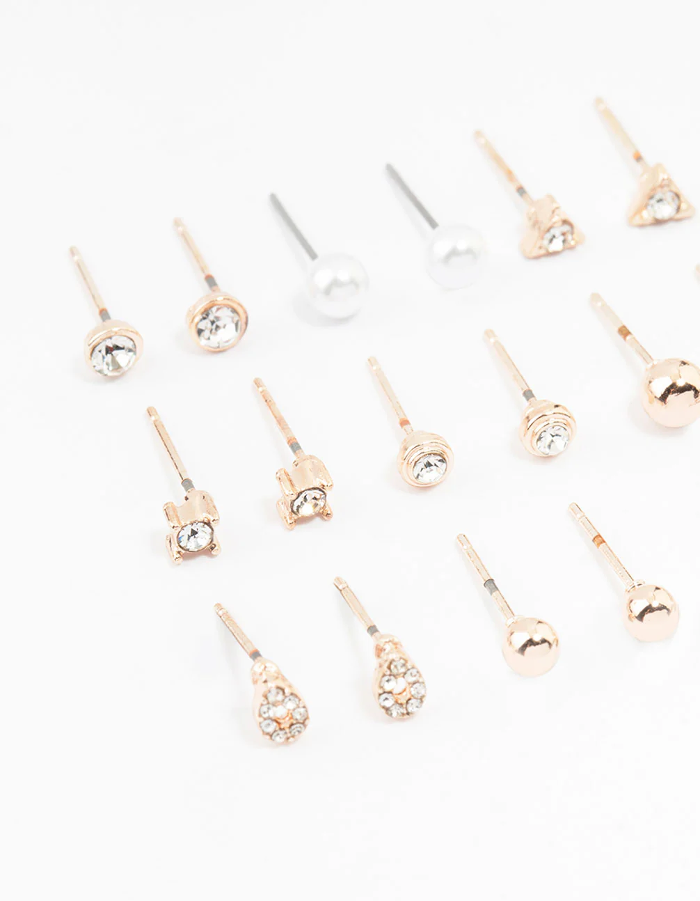 Rose Gold Classic Pearl & Stone Earrings 12-Pack - Image 2