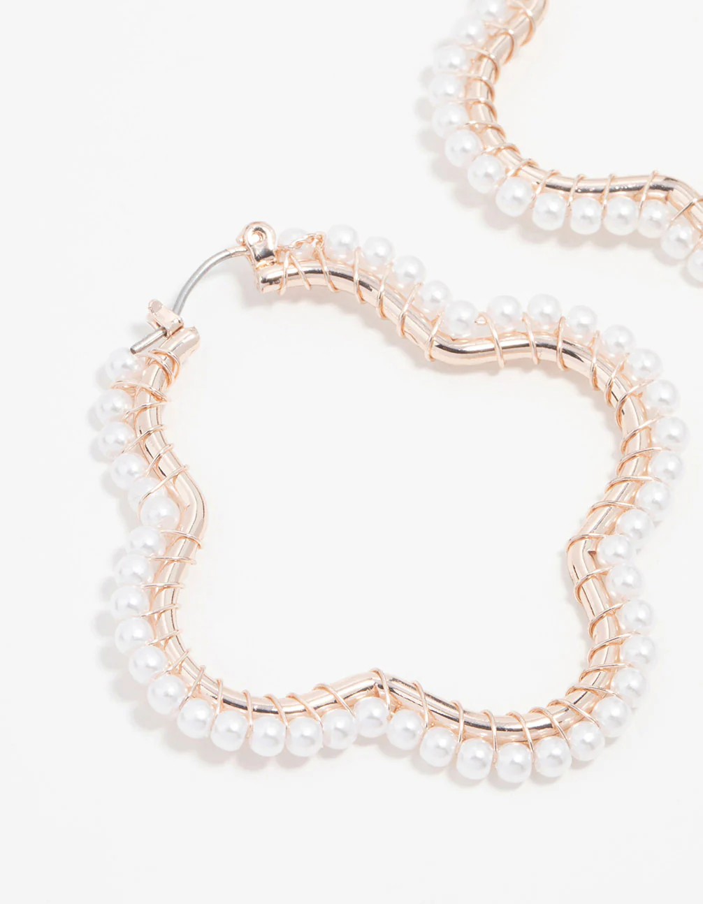Rose Gold Flower & Pearl Hoop Earrings - Image 4