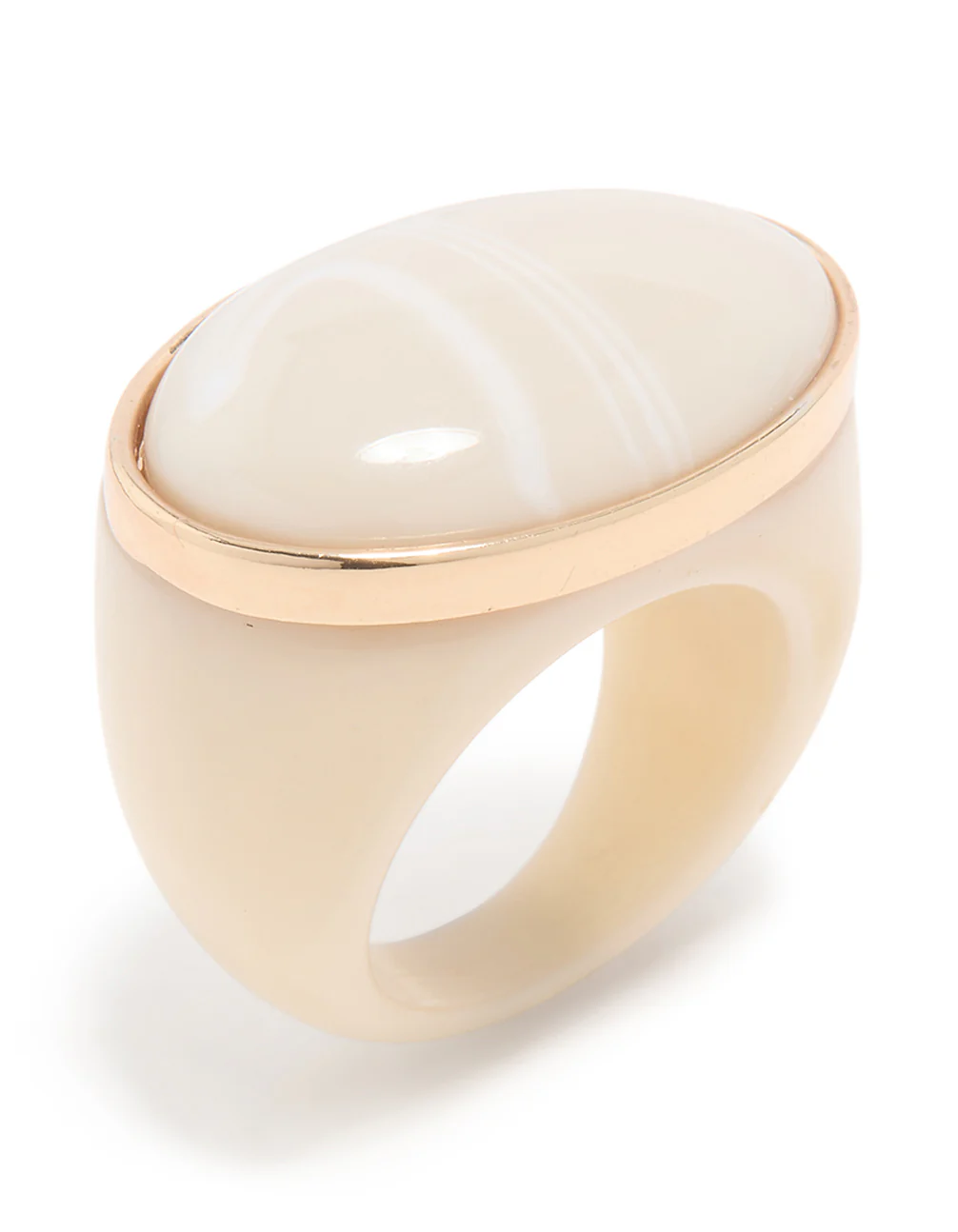 Rose Gold Cream Acrylic Oval Chunky Ring - Image 2