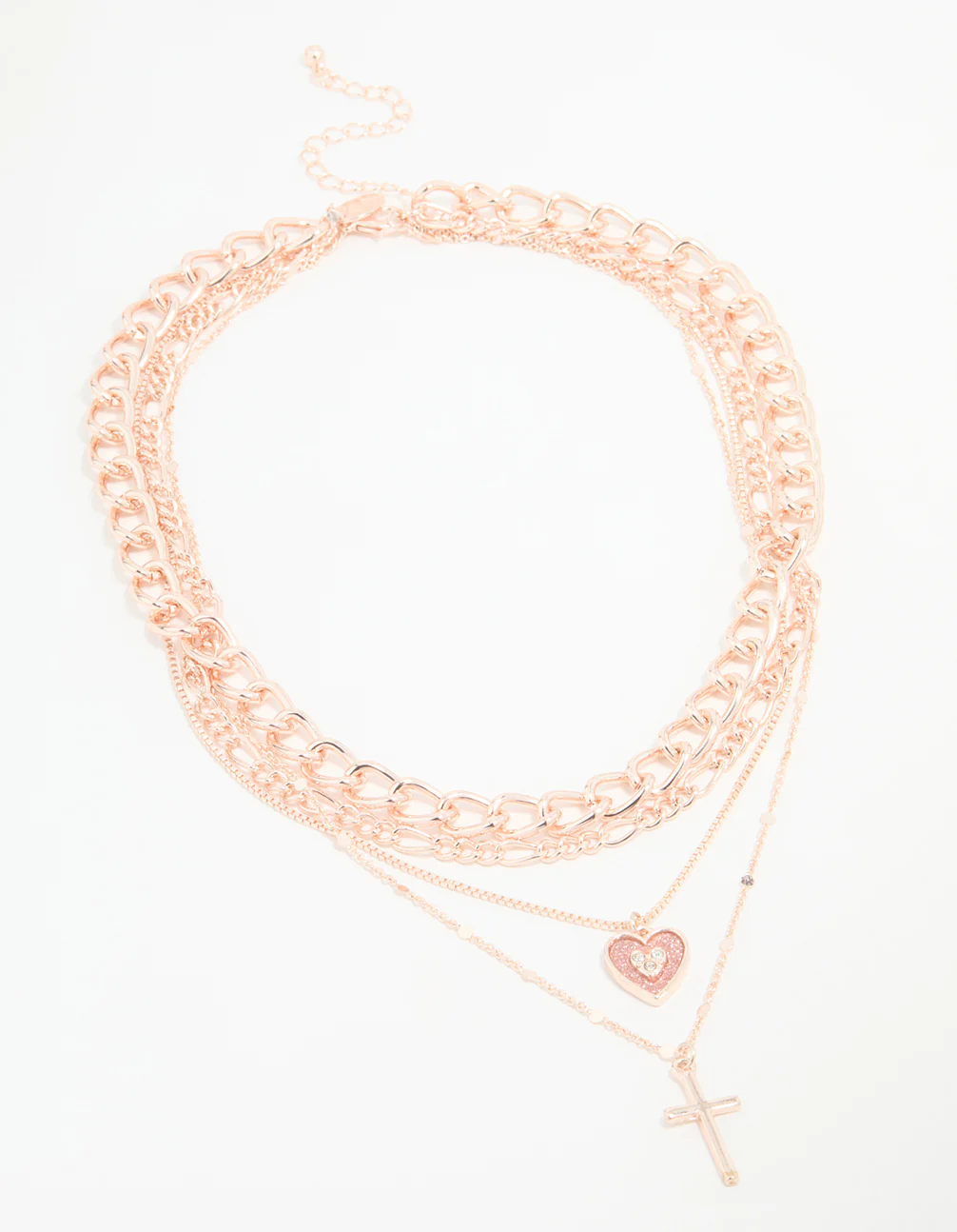 Rose Gold Cross & Butterfly Layered Necklace - Image 2