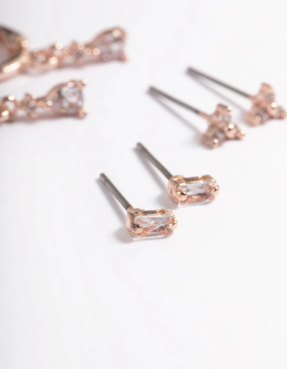 Rose Gold Plated Crystal Pear Huggie Earrings 6-Pack - Image 9