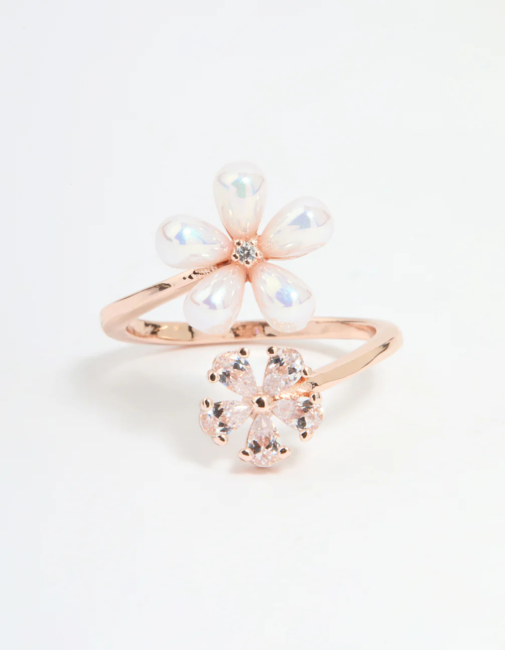 Rose Gold Cubic Zirconia Bubble Flower Wrap Ring - Image 3